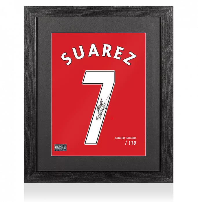 Luis Suarez Signed Liverpool Shirt Print In Black Wooden Frame: Limited Edition 'Suarez 7'