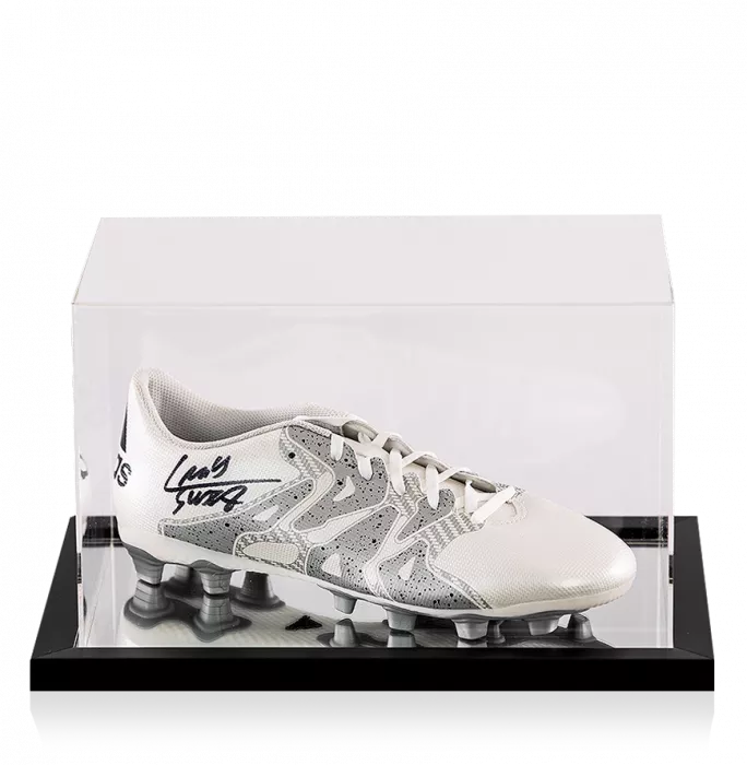 Luis Suarez Signed White and Silver Adidas X 15.4 Boot In Acrylic Case