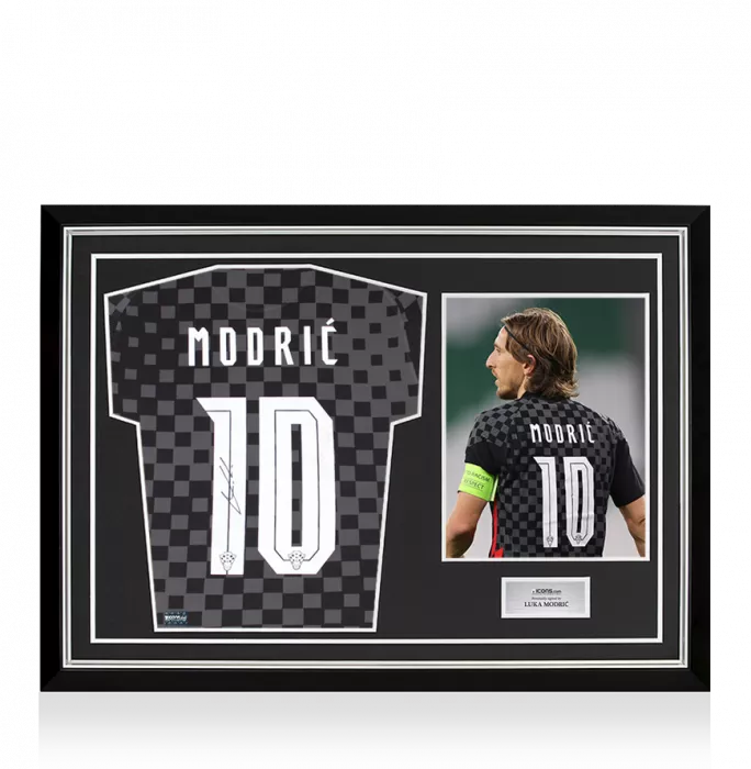 Luka Modric Back Signed Croatia 2020-21 Away Shirt In Hero Frame: Option 1