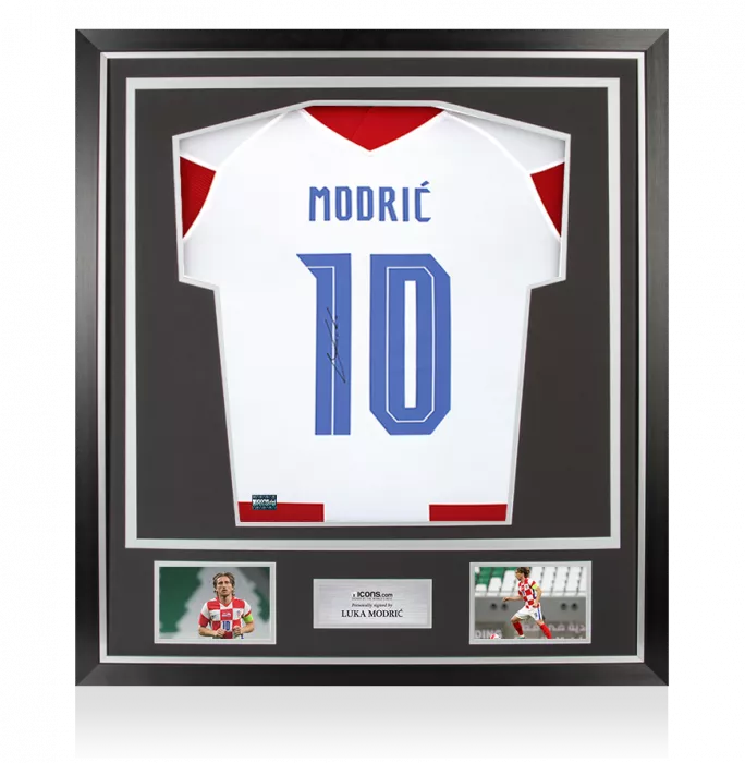 Luka Modric Back Signed Croatia 2020-21 Home Shirt with Fan Style Number In Classic Frame