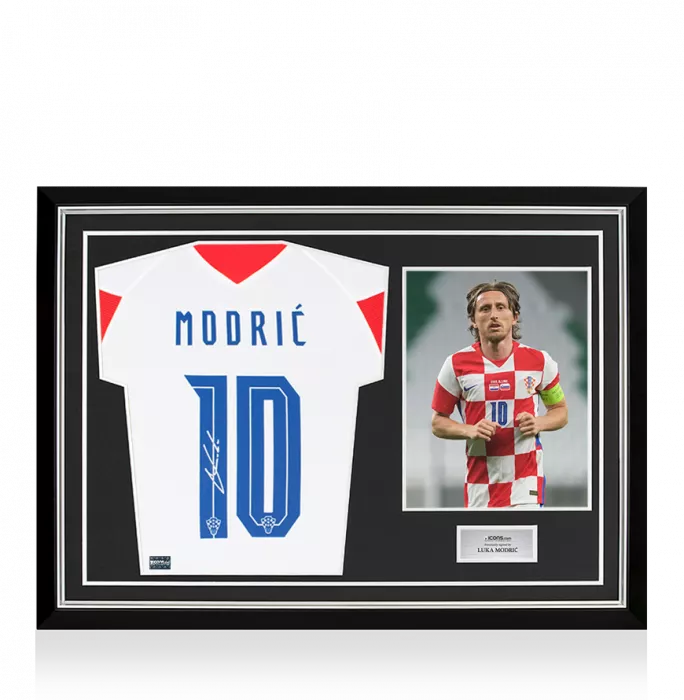 Luka Modric Back Signed Croatia 2020-21 Home Shirt In Hero Frame: Option 1