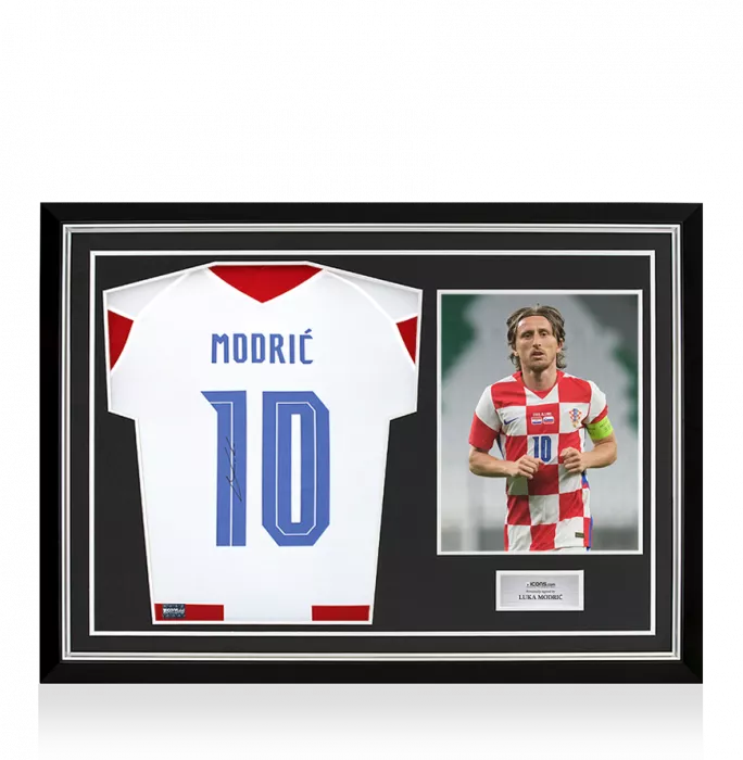 Luka Modric Back Signed Croatia 2020-21 Home Shirt with Fan Style Number In Hero Frame: Option 1