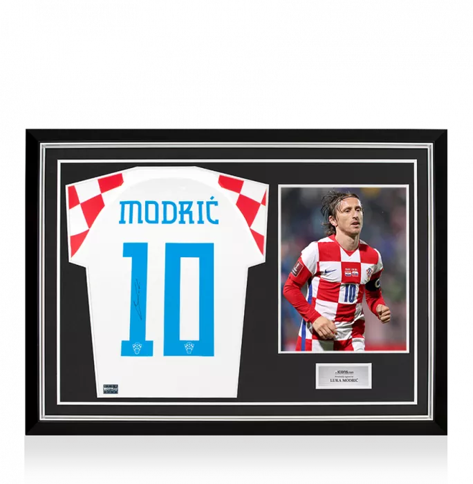 Luka Modric Back Signed Croatia 2022-23 Home Shirt In Hero Frame: Option 1