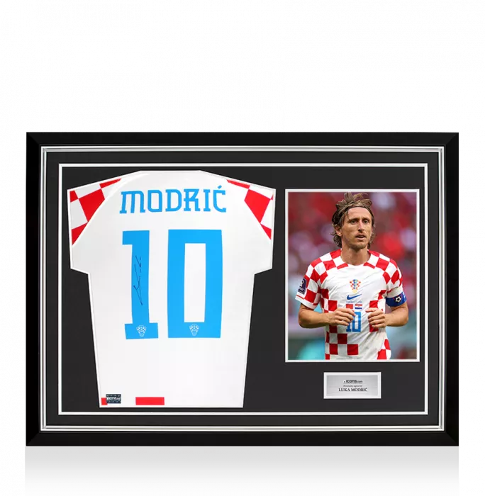 Luka Modric Back Signed Croatia 2022-23 Home Shirt In Hero Frame: Option 1