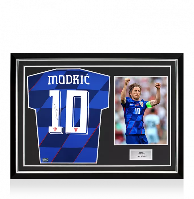 Luka Modric Back Signed Croatia 2024 Away Shirt In Hero Frame: Option 1