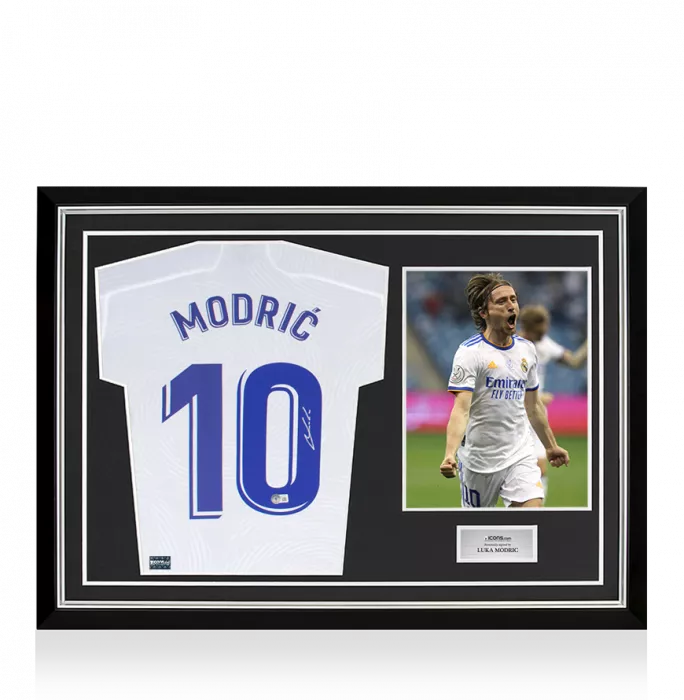Luka Modric Back Signed Real Madrid 2021-22 Home Shirt With Long Sleeves In Hero Frame: Option 1