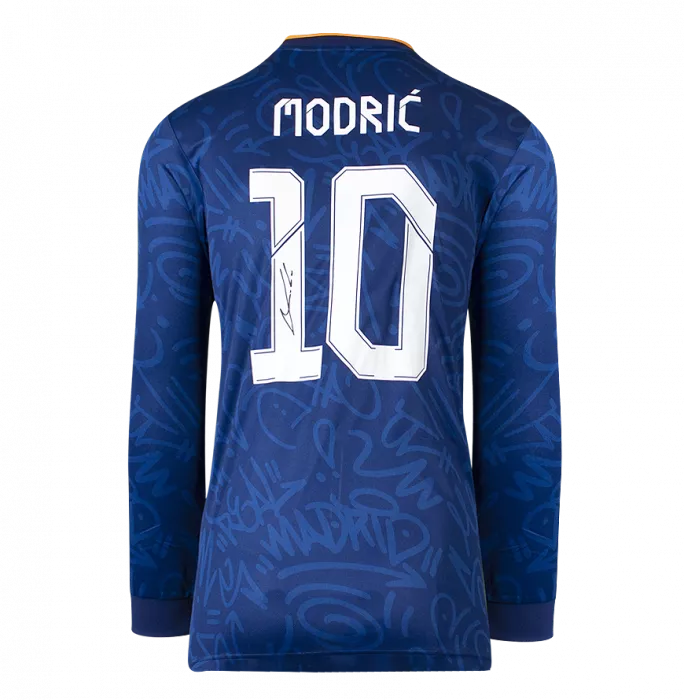 Luka Modric Back Signed Real Madrid 2021-22 Long Sleeve Away Shirt In Hero Frame: Option 1