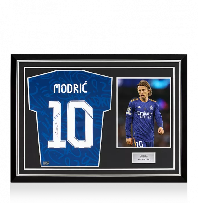 Luka Modric Back Signed Real Madrid 2021-22 Long Sleeve Away Shirt In Hero Frame: Option 1