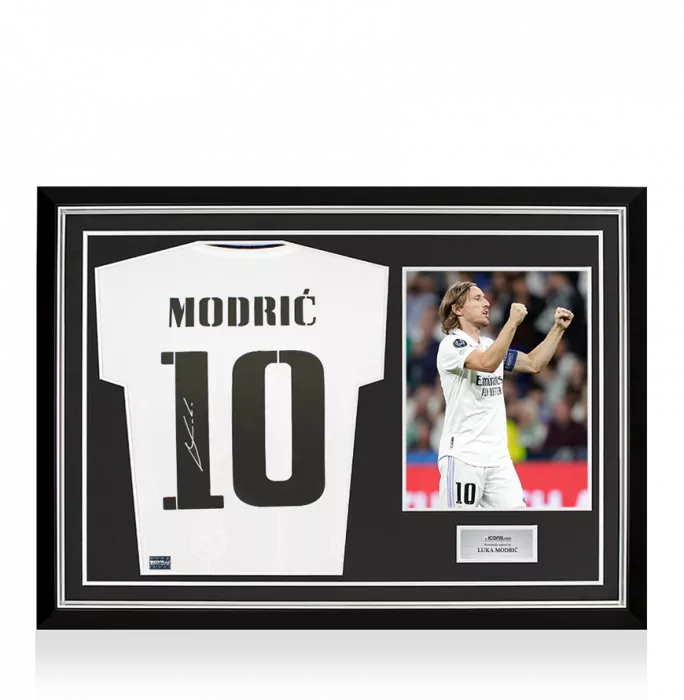 Luka Modric Back Signed Real Madrid 2022-23 Home Shirt With Fan Style Numbers In Hero Frame: Option 1
