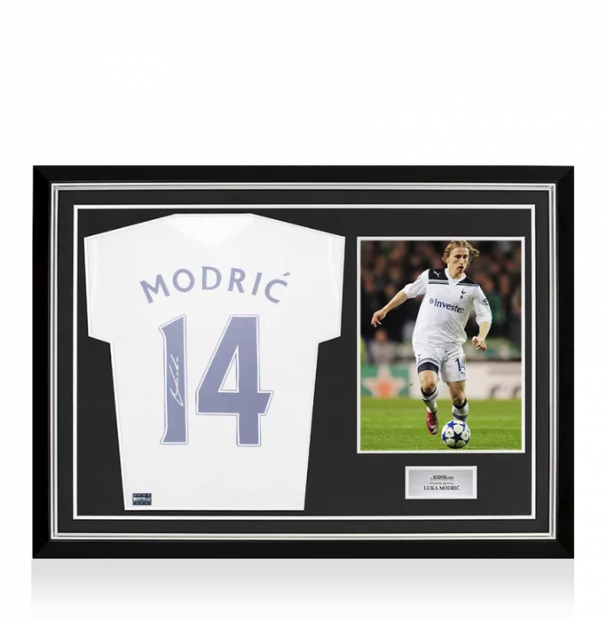 Luka Modric Back Signed Tottenham Hotspur 2021-22 Home Shirt With Fan Style Numbers In Hero Frame: Option 1