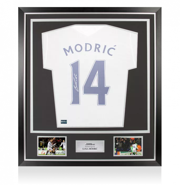 Luka Modric Back Signed Tottenham Hotspur 2021-22 Home Shirt With Fan Style Numbers In Classic Frame