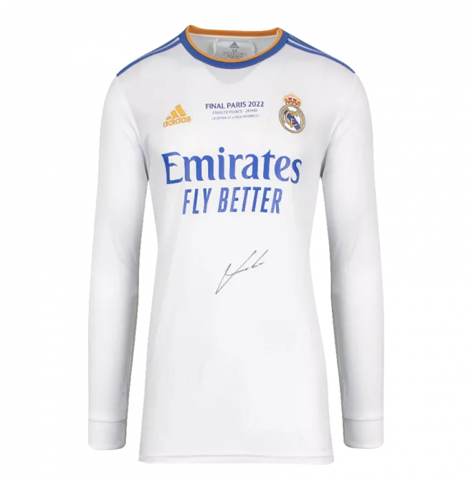 Luka Modric Front Signed Real Madrid 2021-22 Long Sleeve Home Shirt: UEFA Champions League Final Text In Classic Frame
