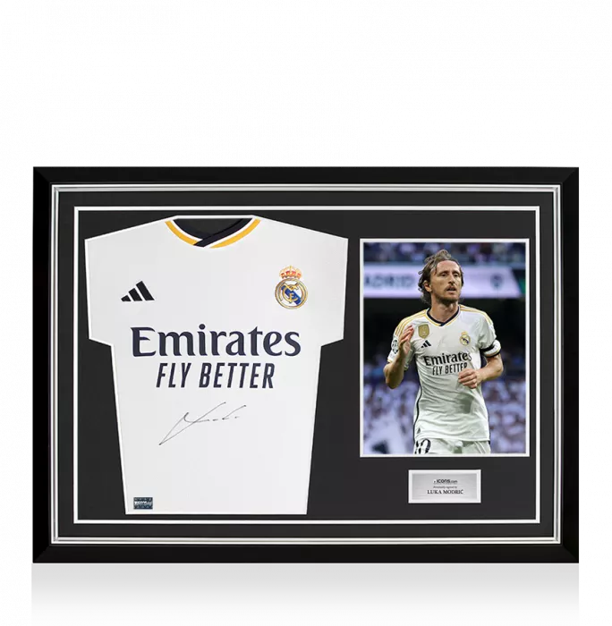 Luka Modric Front Signed Real Madrid 2023-24 Home Shirt In Hero Frame: Option 1