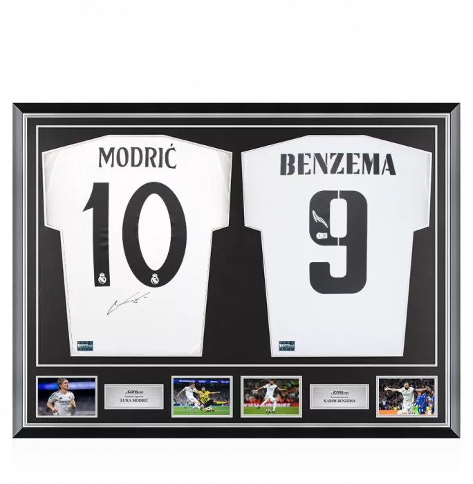 Luka Modric & Karim Benzema Signed Real Madrid Shirts In Classic Dual Frame