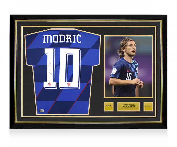 Luka Modric Official FIFA World Cup™ Back Signed and Hero Framed Croatia 2024 Away Shirt