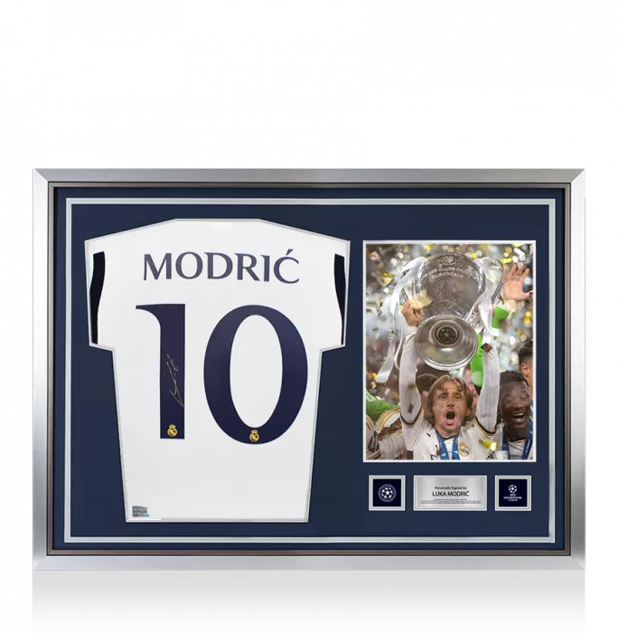 Luka Modric Official UEFA Champions League Back Signed And Hero Framed Real Madrid 2023-24 Home Shirt