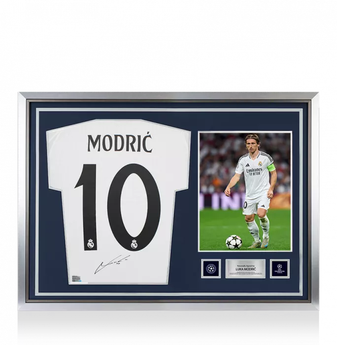 Luka Modric Official UEFA Champions League Back Signed and Hero Framed Real Madrid 2024-25 Home Shirt