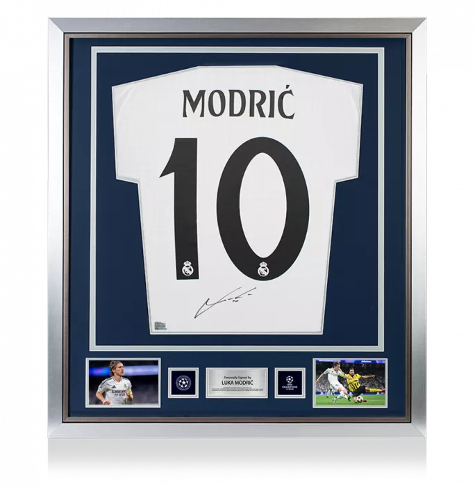 Luka Modric Official UEFA Champions League Back Signed and Framed Real Madrid 2024-25 Home Shirt