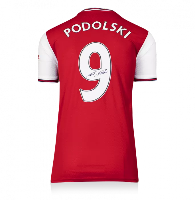 Lukas Podolski Back Signed Arsenal 2019-20 Home Shirt With Fan Style Number In Hero Frame: Option 1