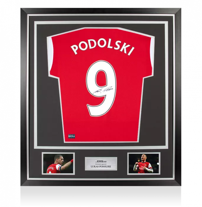 Lukas Podolski Back Signed Arsenal 2019-20 Home Shirt With Fan Style Number In Classic Frame