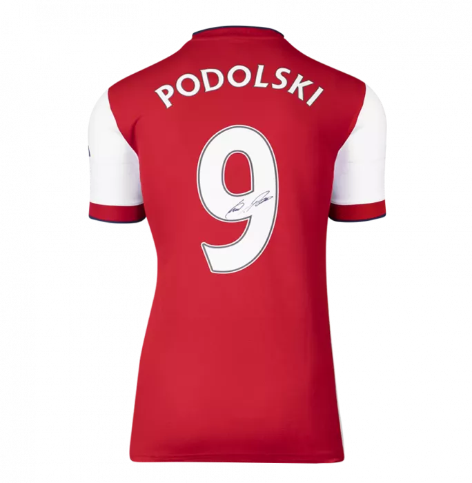 Lukas Podolski Back Signed Arsenal 2021-22 Home Shirt With Fan Style Number