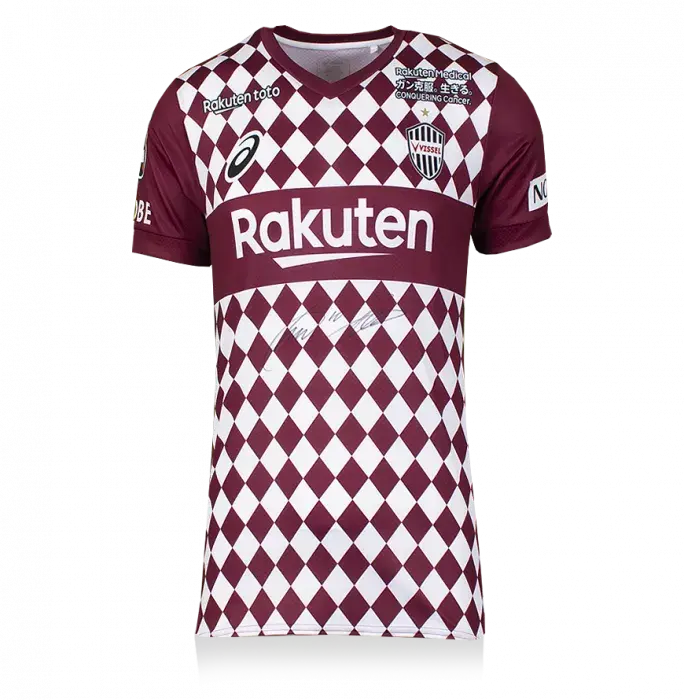 Lukas Podolski Front Signed Vissel Kobe 2021-22 Home Shirt In Classic Frame