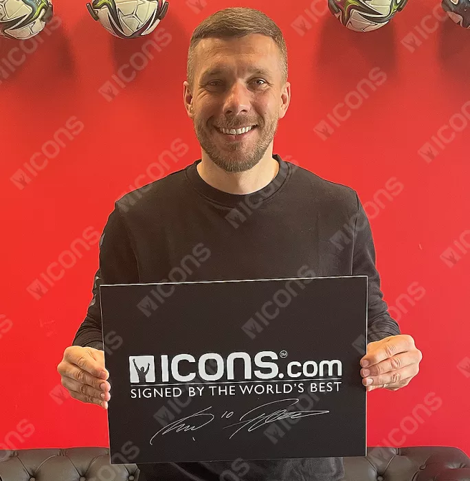 Lukas Podolski Front Signed Vissel Kobe 2021-22 Home Shirt In Classic Frame