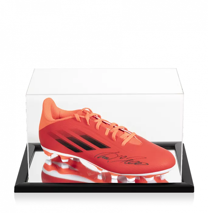 Lukas Podolski Signed Red Adidas X.4 Boot In Acrylic Case