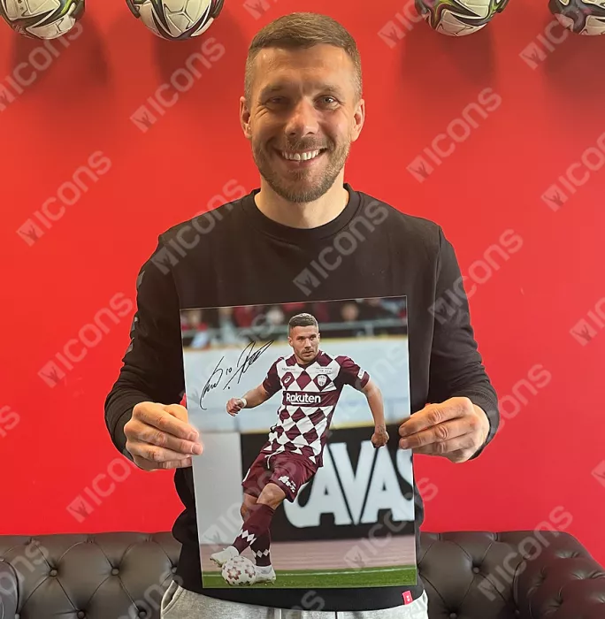 Lukas Podolski Signed Vissel Kobe Photo In Black Wooden Frame
