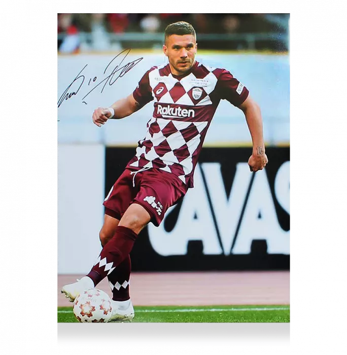 Lukas Podolski Signed Vissel Kobe Photo In Black Wooden Frame