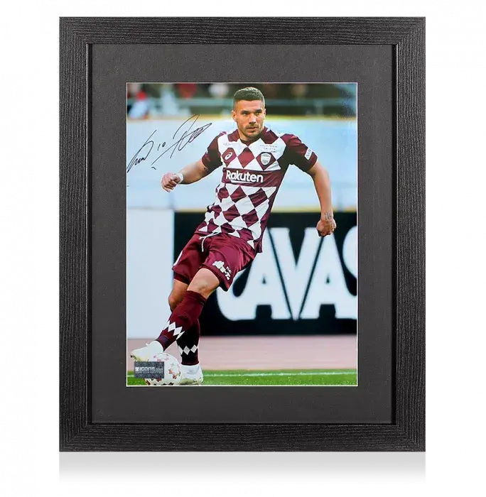 Lukas Podolski Signed Vissel Kobe Photo In Black Wooden Frame