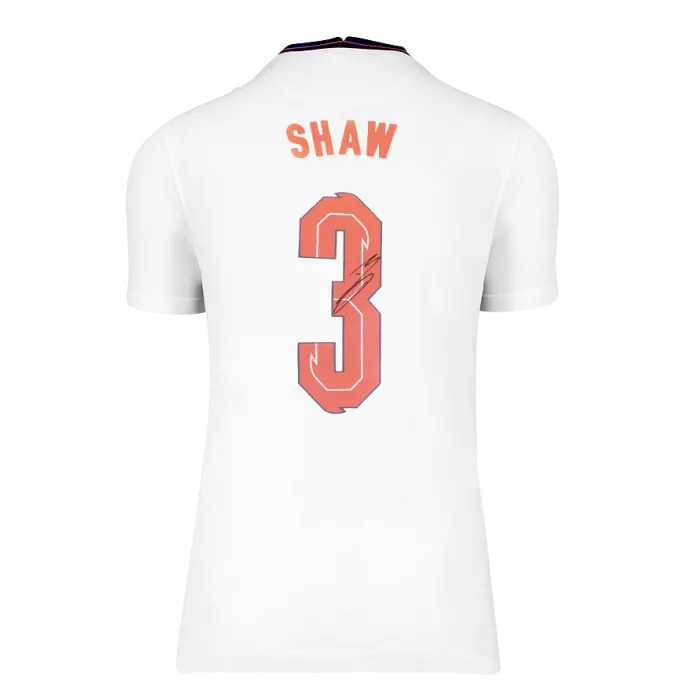 Luke Shaw Back Signed England 2020 Home Shirt with Fan Style Numbers