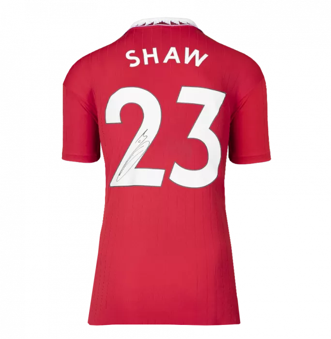 Luke Shaw Back Signed Manchester United 2022-23 Home Shirt With Fan Style Numbers In Classic Frame