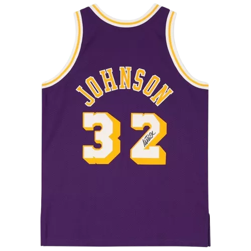 Magic Johnson Signed And Framed Los Angeles Lakers Purple Mitchell & Ness Authentic Jersey