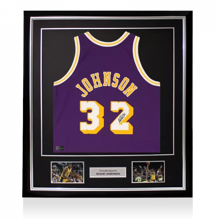 Magic Johnson Signed And Framed Los Angeles Lakers Purple Mitchell & Ness Authentic Jersey