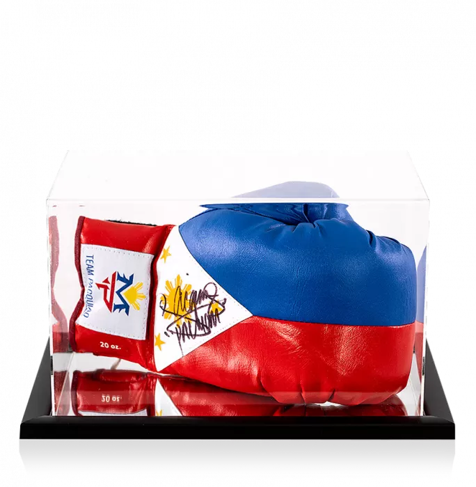Manny Pacquiao Signed Blue White and Red Team Pacquiao Boxing Glove In Acrylic Case