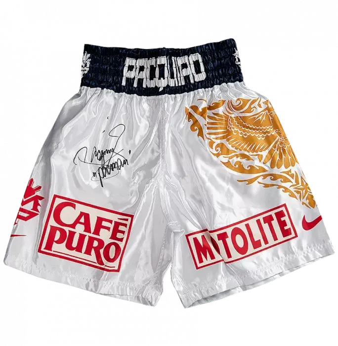 Manny Pacquiao Signed White And Black Boxing Shorts