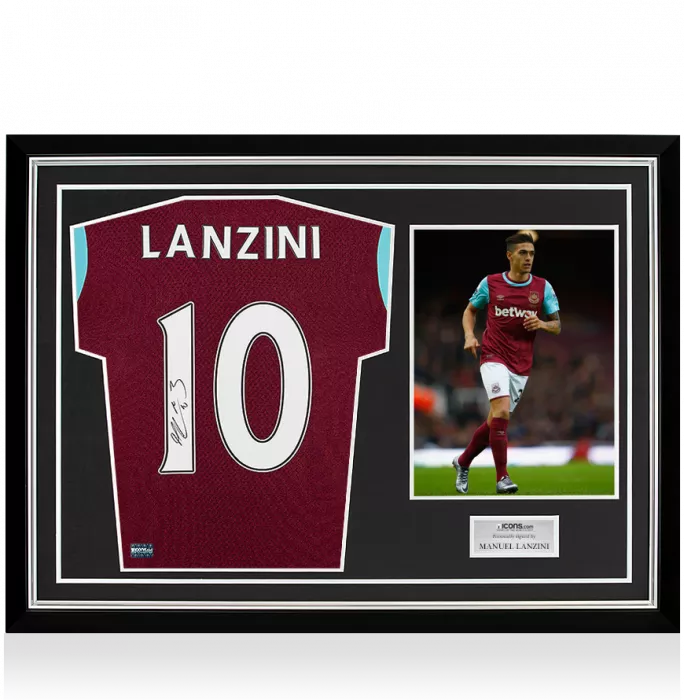 Manuel Lanzini Back Signed West Ham United 2016-17 Home Shirt In Hero Frame: Option 1