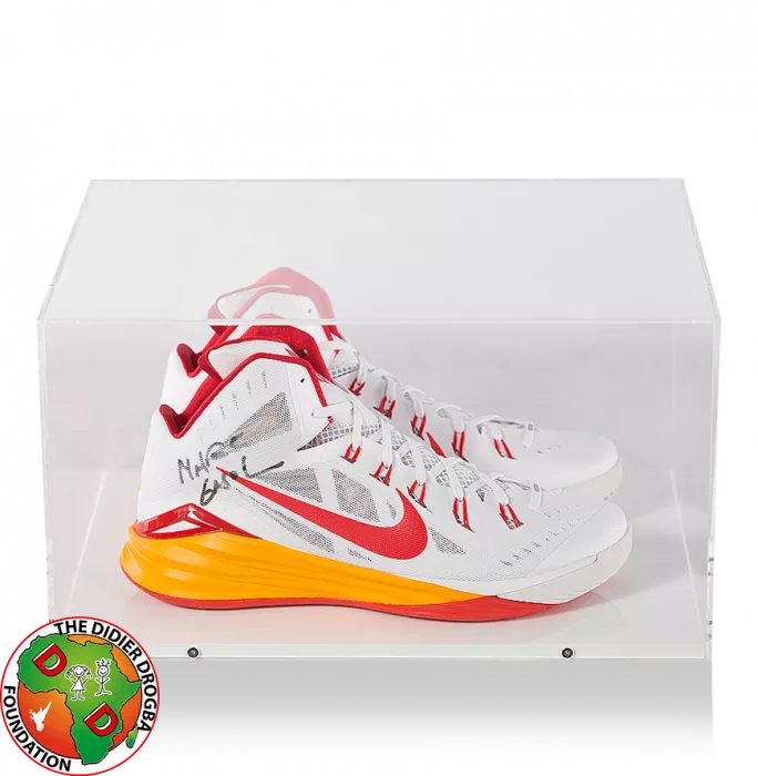 Marc Gasol Signed White Red and Orange Nike Basketball Sneakers In Acrylic Case