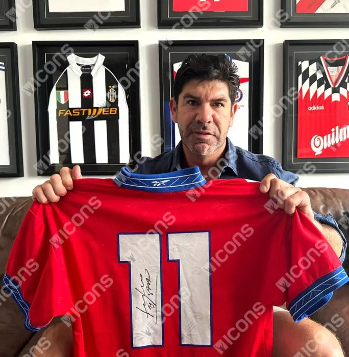 Marcelo Salas Back Signed Chile 1998 Home Shirt In Classic Frame