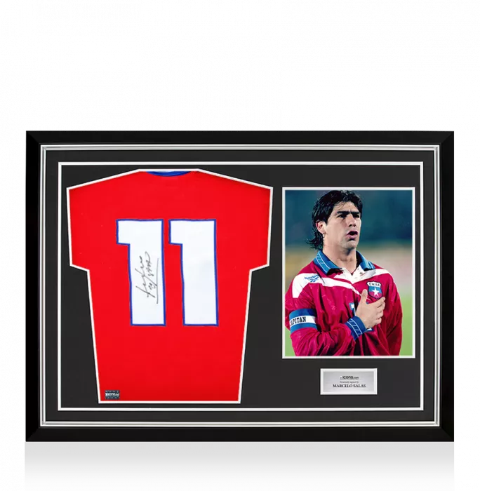 Marcelo Salas Back Signed Chile 1998 Home Shirt In Hero Frame: Option 1