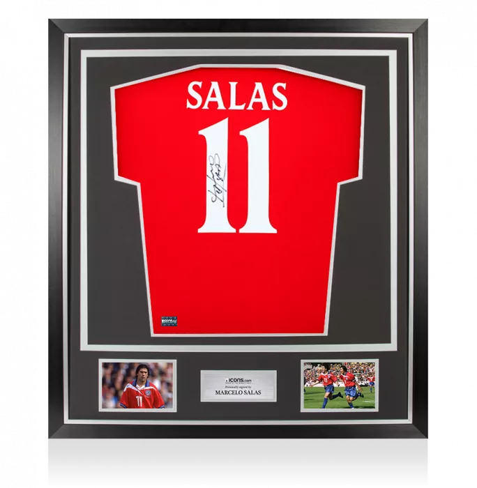 Marcelo Salas Back Signed Chile 2000-01 Home Shirt In Classic Frame