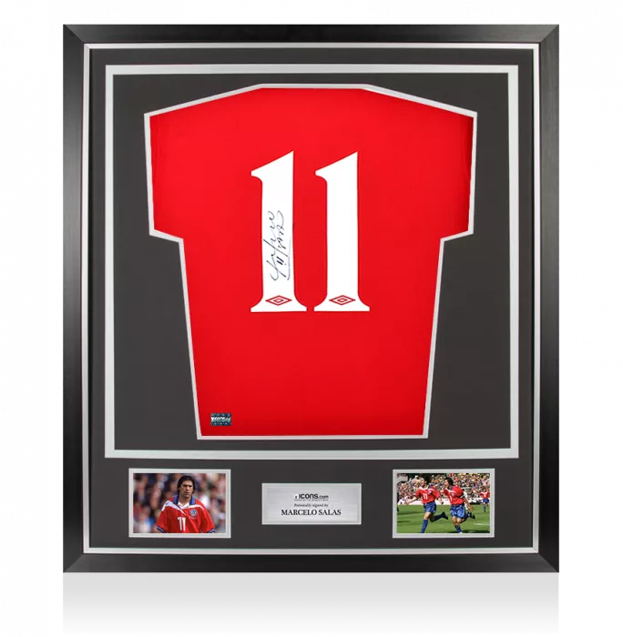 Marcelo Salas Back Signed Chile 2000-01 Home Shirt In Classic Frame