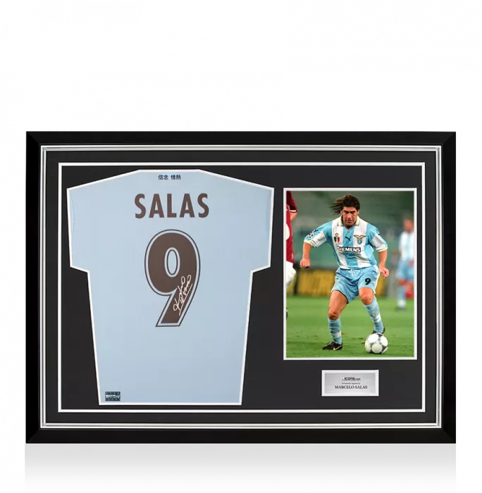 Marcelo Salas Back Signed SS Lazio Modern Home Shirt In Hero Frame: Option 1