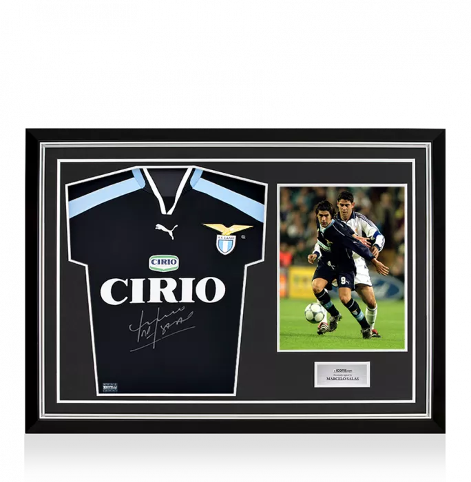 Marcelo Salas Front Signed SS Lazio 1999-2000 Away Shirt In Hero Frame: Option 1