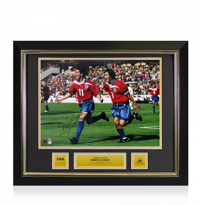 Marcelo Salas Official 1998 FIFA World Cup™ Signed and Framed Chile Photo: Goal vs Italy