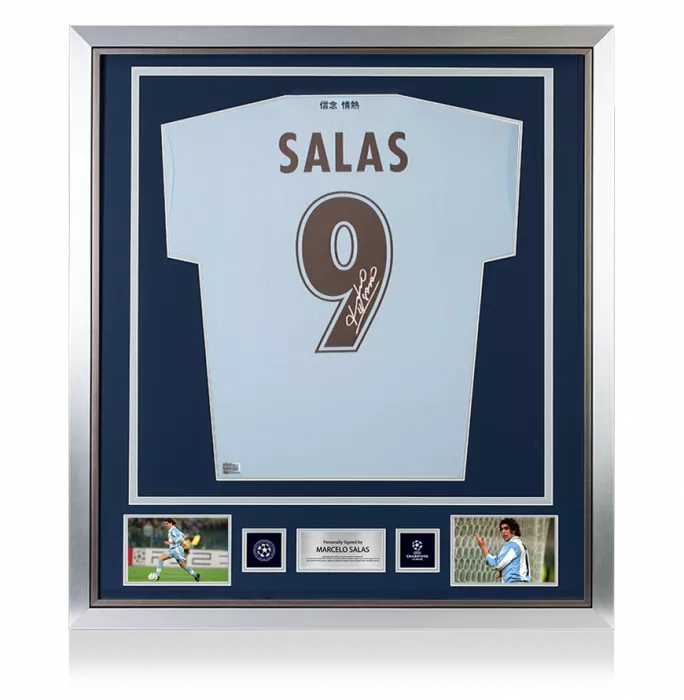 Marcelo Salas Official UEFA Champions League Back Signed and Framed SS Lazio Modern Home Shirt