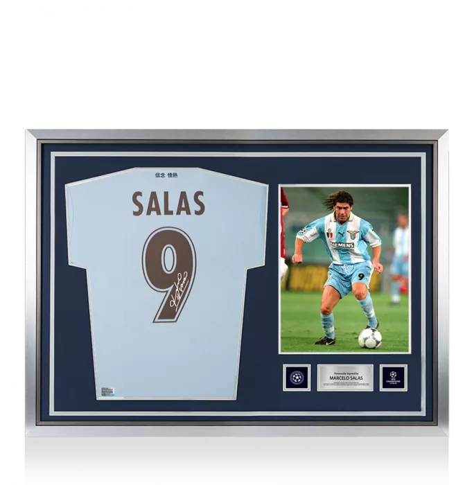 Marcelo Salas Official UEFA Champions League Back Signed and Hero Framed SS Lazio Modern Home Shirt