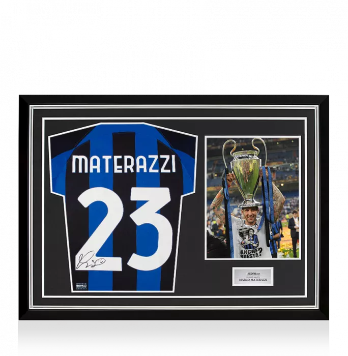 Marco Materazzi Back Signed Modern Internazionale Home Shirt In Hero Frame: Option 1