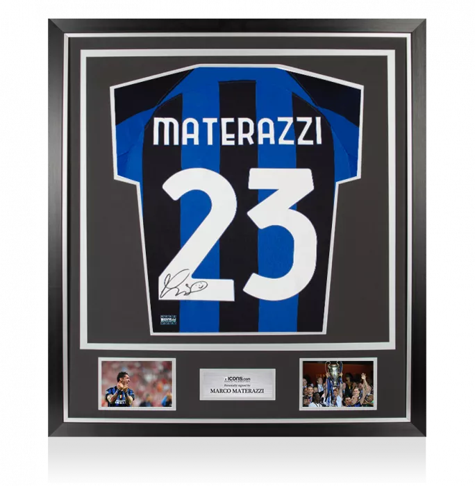 Marco Materazzi Back Signed Modern Internazionale Home Shirt In Classic Frame